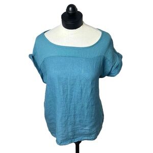 NWT Lagenlook Linen Short Sleeve‎ Boat Neck Relaxed Fit Top Size Small Bellambra